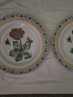 Floral Butterfly Ceramic Dinner Plate - Green and Yellow,